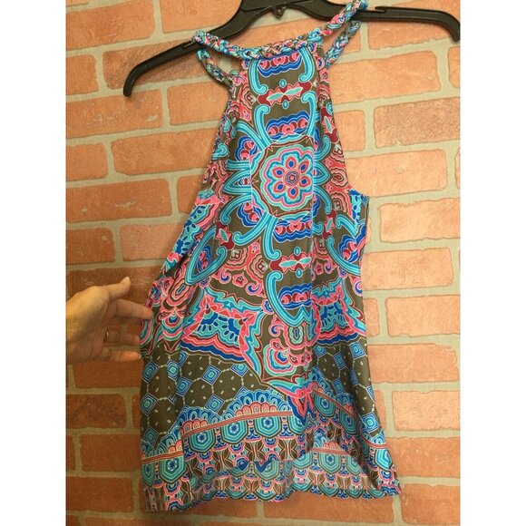 Etcetera Women's Silk Halter Top Size 2 Multicolor Boho Print Braided Neckline - Picture 3 of 6